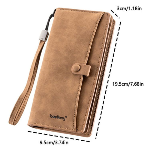 Baellerry C3258 Men Long Wallet Business Casual Snap Closure Money Clip Matte Finish Multi-Card Zipper Clutch