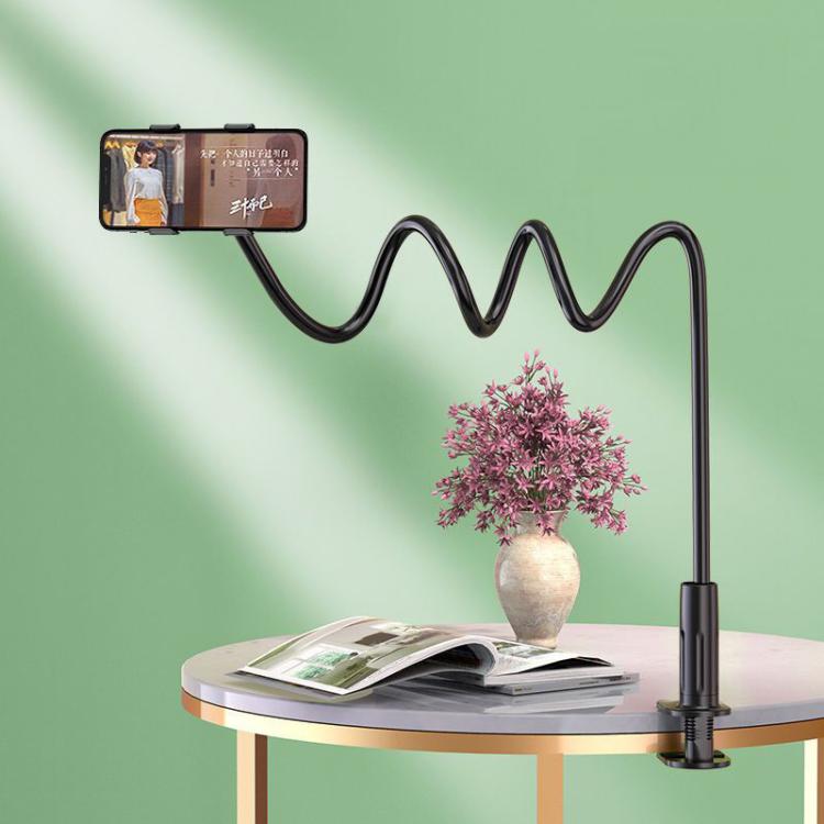 75cm Flexible Gooseneck Phone Holder for Desk & Bed Spiral Locking Base with 360-degree Adjustable Phone Clip, Phone Mount Black