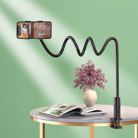 75cm Flexible Gooseneck Phone Holder for Desk & Bed Spiral Locking Base with 360-degree Adjustable Phone Clip, Phone Mount Black