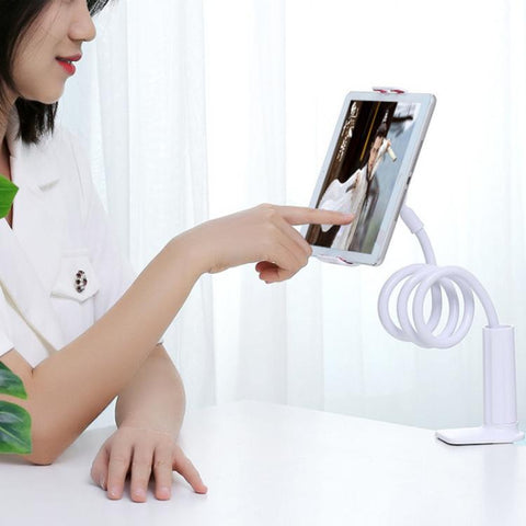 75cm Flexible Gooseneck Phone Holder for Desk & Bed Spiral Locking Base with 360-degree Adjustable Phone Clip, Phone Mount Black