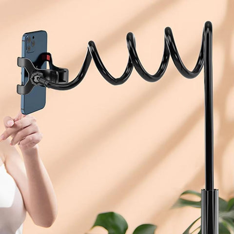 75cm Flexible Gooseneck Phone Holder for Desk & Bed Spiral Locking Base with 360-degree Adjustable Phone Clip, Phone Mount Black