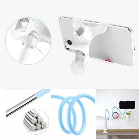 75cm Flexible Gooseneck Phone Holder for Desk & Bed Spiral Locking Base with 360-degree Adjustable Phone Clip, Phone Mount Black