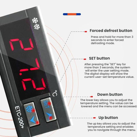 ETC-200+ Digital Temperature Controller with Refrigeration, Heating, Defrost Delay & Alarm, 220V English Version, 110V  English Version