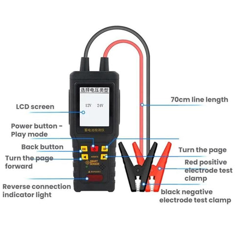SMART SENSOR 12V/24V Car Battery Performance Tester, AR2015