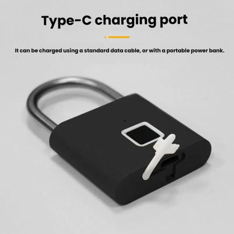 Fingerprint Padlock Compatible Tuya Smart App, 30 Fingerprint Capacity, USB-C Rechargeable, Zinc Alloy Body
