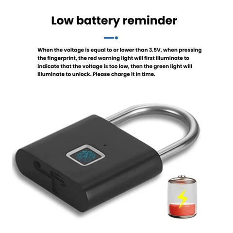 Fingerprint Padlock Compatible Tuya Smart App, 30 Fingerprint Capacity, USB-C Rechargeable, Zinc Alloy Body