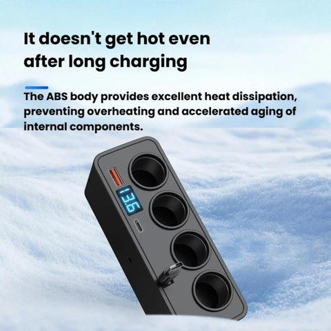 BY-1847 120W 1-To-4 Retractable Car Cable Digital Display Cigarette Lighter Car Charger