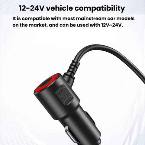 BY-1847 120W 1-To-4 Retractable Car Cable Digital Display Cigarette Lighter Car Charger