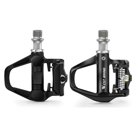WEST BIKING Lightweight SPD-Compatible Road Bike Clipless Pedals - with Cleats and High-Efficiency Bearings, Black Steel, Black Red Steel, Black Red Titanium