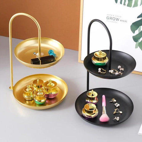 Decorative Wrought Iron Two-Tier Tray Multi-Purpose Serving And Display Plate For Parties And Daily Use