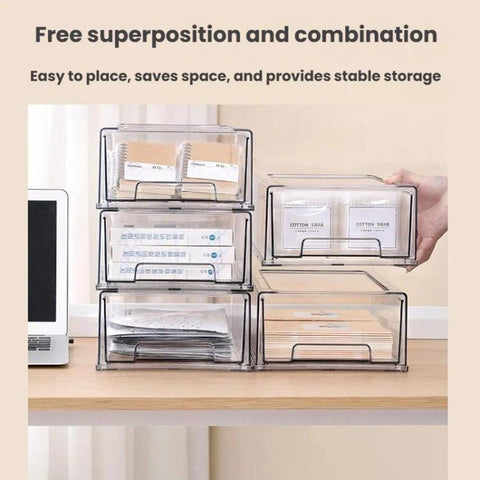 Transparent Thickened Storage Box Stackable Drawer-Style Desktop Organizer, Small, Large, Extra Large