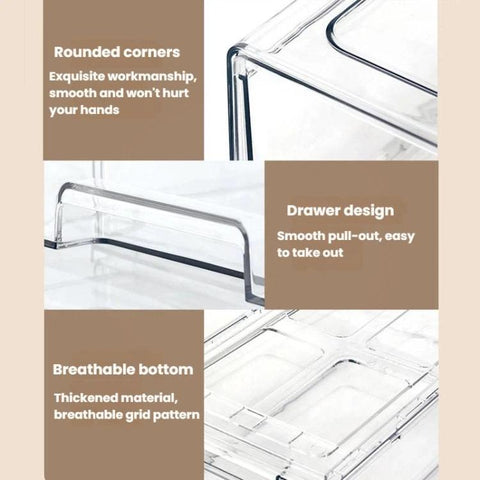 Transparent Thickened Storage Box Stackable Drawer-Style Desktop Organizer, Small, Large, Extra Large