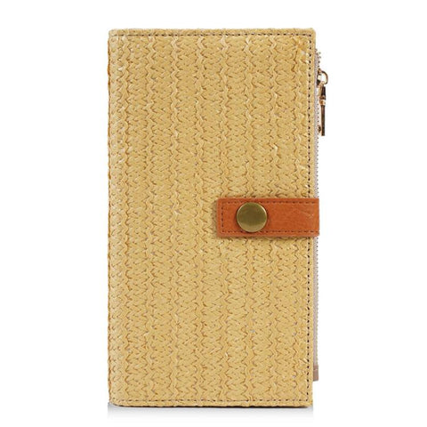 Baellerry N2348 Women Long Wallet Vintage Multi-Card Holder With Zipper Straw-Weave Texture Clutch