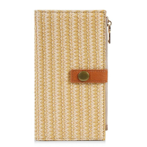 Baellerry N2348 Women Long Wallet Vintage Multi-Card Holder With Zipper Straw-Weave Texture Clutch