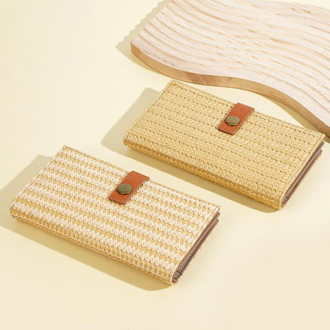 Baellerry N2348 Women Long Wallet Vintage Multi-Card Holder With Zipper Straw-Weave Texture Clutch