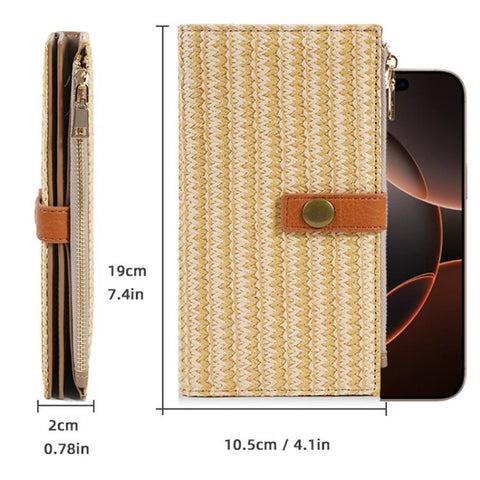 Baellerry N2348 Women Long Wallet Vintage Multi-Card Holder With Zipper Straw-Weave Texture Clutch