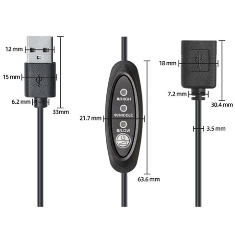 0.3m Push-button T3-speed Adjustable Power Cord
