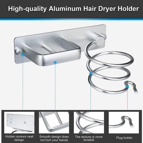 Wall-Mounted Hair Tool Organizer for Flat Iron, Blow Dryer & Curling Iron Space-Saving Aluminum Holder, Drilling Required Silver, Drilling Required Black