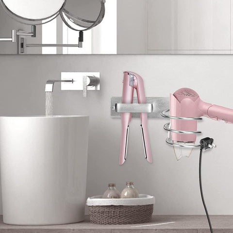 Wall-Mounted Hair Tool Organizer for Flat Iron, Blow Dryer & Curling Iron Space-Saving Aluminum Holder, Drilling Required Silver, Drilling Required Black