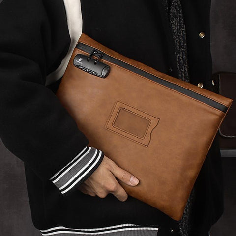 KOSMCCO CL250 Password Lock Leather Document Pouch A4 Large Capacity File Organizer ID Holder