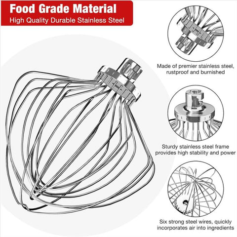 11-Wire Stainless Steel Whisk Attachment for KitchenAid 7 Quart Bowl-Lift Stand Mixer