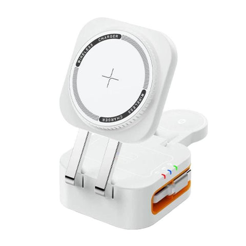 15W 3 In 1 Retractable Cable Magnetic Wireless Charger Foldable Desktop Charging Stand