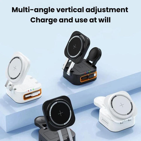 15W 3 In 1 Retractable Cable Magnetic Wireless Charger Foldable Desktop Charging Stand