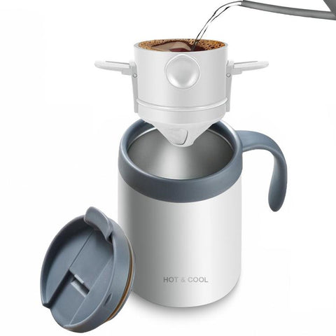 Portable Outdoor Coffee Maker Cup Stainless Steel Thermos Home Coffee Cup Drip Set, Black Cup+Drip Tray, Black Cup+Drip Tray+Spoon, White Cup+Drip Tray, White Cup+Drip Tray+Spoon