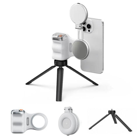 TELESIN Magnetic Phone Mounting Aid Photography Handle Remote Control Assistant, White Camera Grip+Silver Fill Light, White Camera Grip+Tripod+Silver Fill Light, White Camera Grip+White Fill Light, White Camera Grip+Tripod+White Fill Light             ...