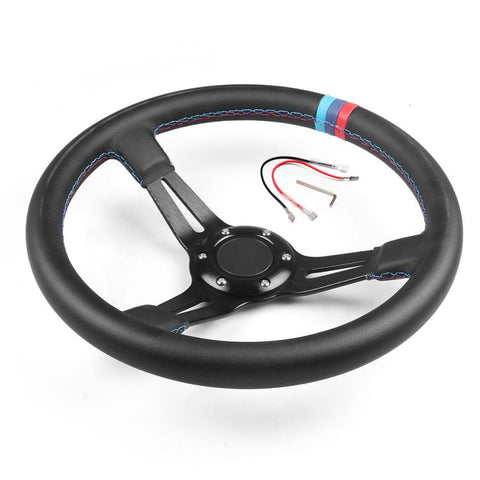 14 inch 350mm Car Steering Wheel Super Microfiber Leather Tri-Color Patchwork Drift Gaming Wheel