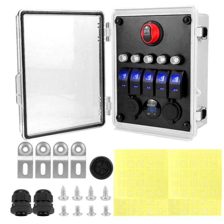 5+3 Position Rocker Switch Power Panel With Waterproof Electrical Box, Model A, Model B
