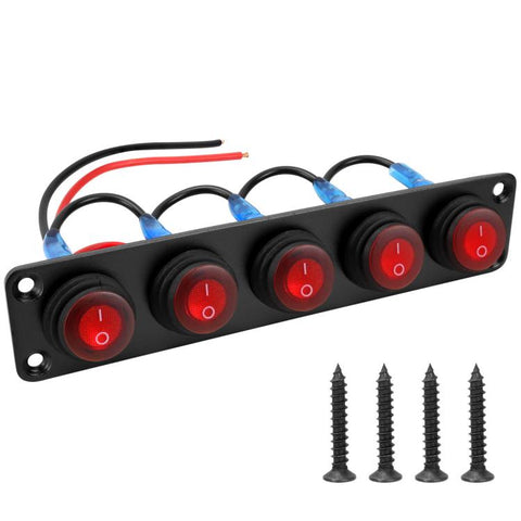 Round Waterproof Marine Panel Switch With LED Light, 1 Button Red, 2 Button Red, 3 Button Red, 4 Button Red, 5 Button Red, 6 Button Red, 1 Button Blue, 2 Button Blue, 3 Button Blue, 4 Button Blue, 5 Button Blue, 6 Button Blue, 1 Button Green           ...