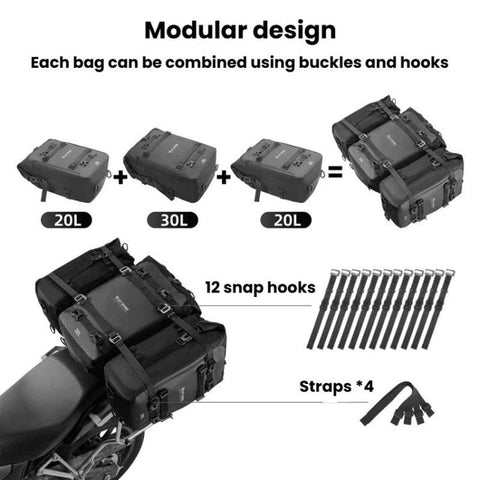 WEST BIKING Motorcycle Large-Capacity Rear Seat Bag Riding Modular Hanging Bag, 20L, 30L