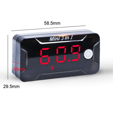 8-150V Electric Scooter/Motorcycle Two-Wire Waterproof Time Voltage Temperature Meter