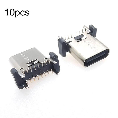 10pcs 16Pin USB Type-C Female Vertical SMT Connector Socket Charging Port, Height 10.0mm, Height 10.5mm
