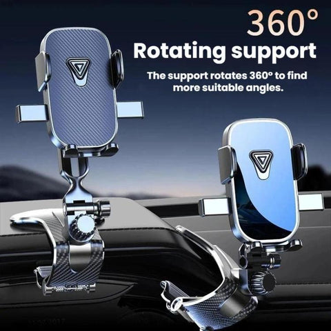 Car Phone Holder With 360-degree Rotation Dashboard Crocodile Clip Mount, Mirror Finish, Textured Finish