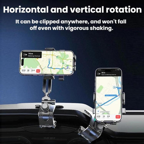Car Phone Holder With 360-degree Rotation Dashboard Crocodile Clip Mount, Mirror Finish, Textured Finish
