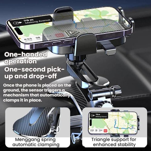 Car Phone Holder With 360-degree Rotation Dashboard Crocodile Clip Mount, Mirror Finish, Textured Finish