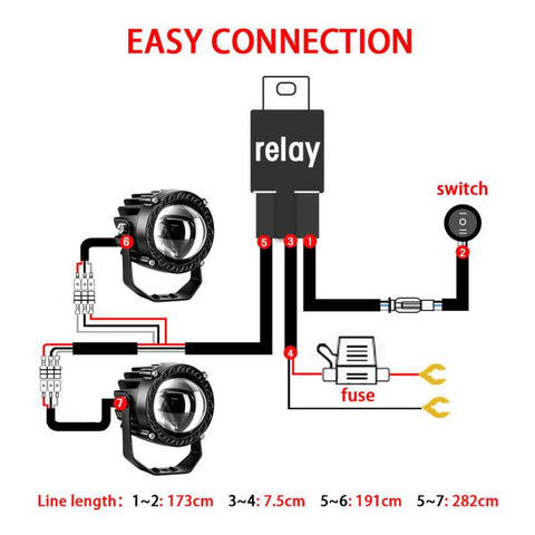 32W High-Power Round Car Truck Yellow-White Spotlight, E15, E15+1 to 2 Three-prong Wire Harness