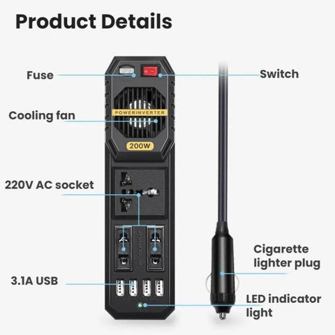 BYGD 200W 12V To 220V Mini Car Power Inverter