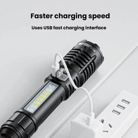 SMILING SHARK SD-5244 Zoomable Digital Display Flashlight With Side Light 4-Gear Dimmable Portable Torch, Hook, Breaker Bar