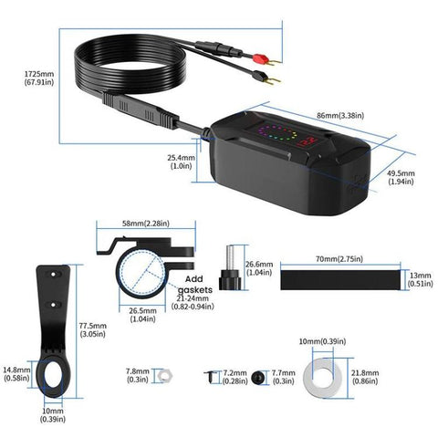 CS-2035A1 IP65 Waterproof Dustproof Motorcycle Phone Charger Retractable USB Charging Cable, CS-2035A1