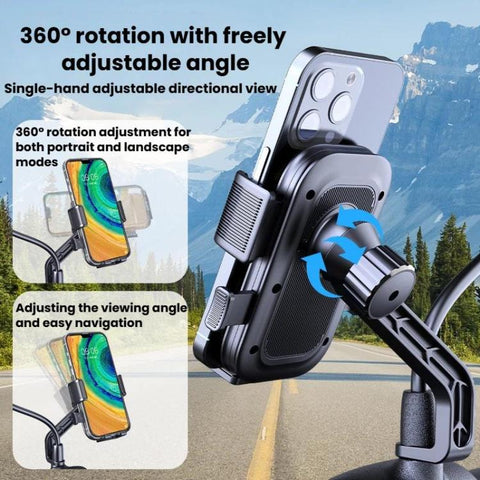 XY-106 Motorcycle Bike Shockproof Anti-Slip Phone Mount Rotatable Navigation Holder For Riders, Handbar, Rearview Mirror