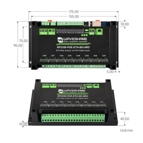 WAVESHARE RP2350 Industrial Control Board 8-Channel Network Relays Based On RP2350 Main Controller, 32451, 32452