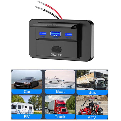 One To Three PD3.0 / QC3.0 Car Fast Charging USB Retrofit Charger