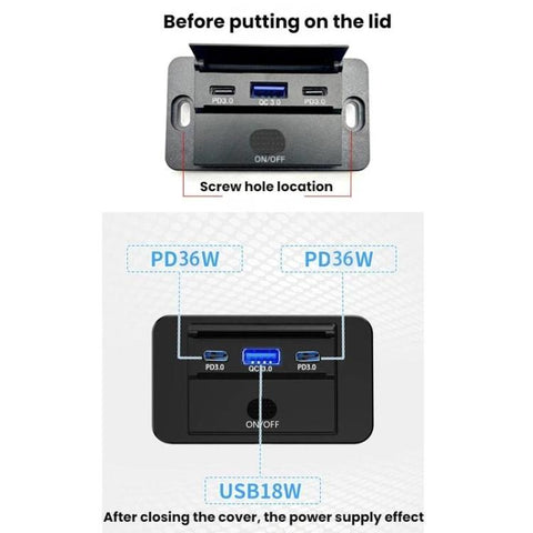 One To Three PD3.0 / QC3.0 Car Fast Charging USB Retrofit Charger
