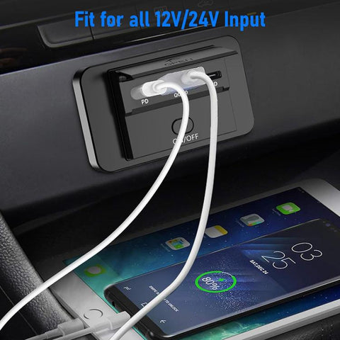 One To Three PD3.0 / QC3.0 Car Fast Charging USB Retrofit Charger