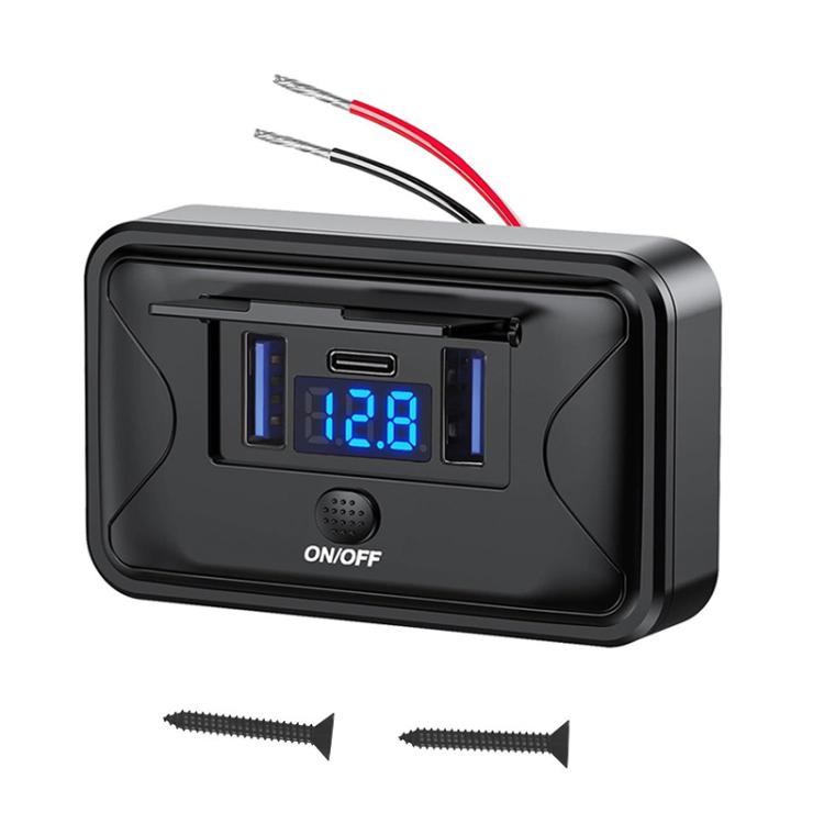 One To Three Car Fast Charger With Built-in Voltage Display With Waterproof Cover