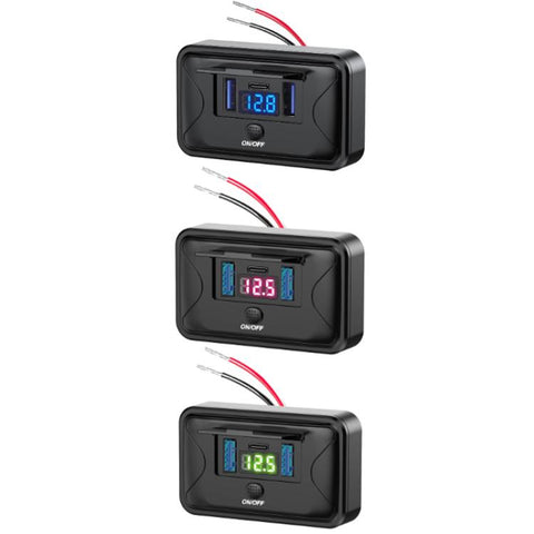 One To Three Car Fast Charger With Built-in Voltage Display With Waterproof Cover