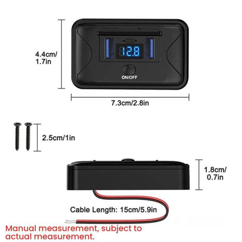 One To Three Car Fast Charger With Built-in Voltage Display With Waterproof Cover